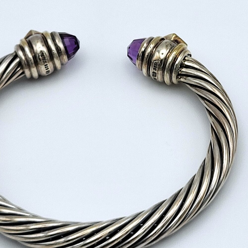 David Yurman 7mm Rennaissance Cable Amethyst & Garnet Bangle Cuff .925 & 14kt - Picture 4 of 10